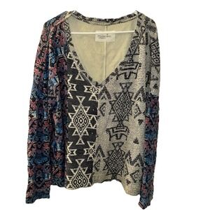 Anthropologie Pilcro Top Womens XL Moira Thermal Aztec Boho Print Oversized Boxy